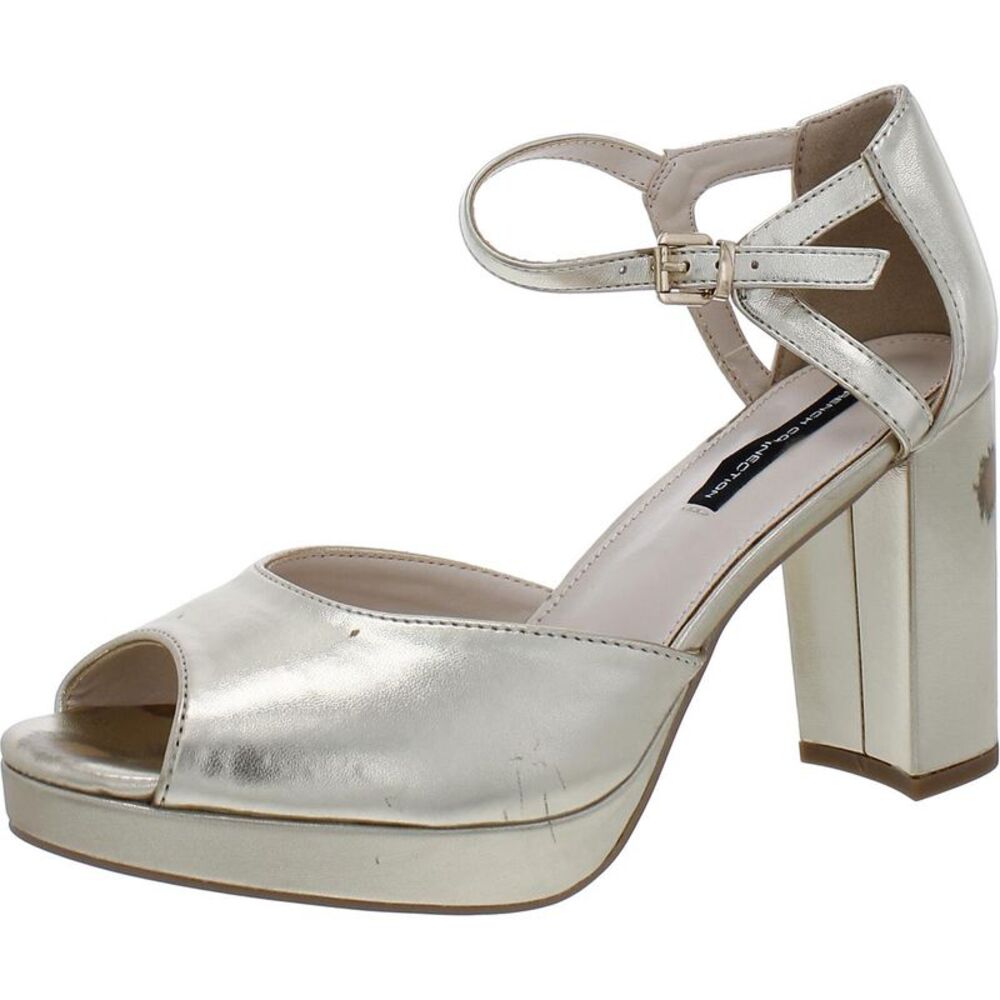 French Connection Womens Gold Vegan Leather Peep Toe Platform Heels Shoes